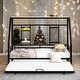 preview thumbnail 21 of 38, Metal Twin Size House Bed with Trundle and Built-in Shelf and Grid,Kids and Baby Black
