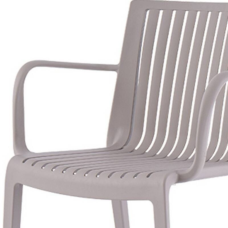 HomeRoots Set of Two Taupe Heavy Duty Plastic Outdoor Stacking Arm Chairs