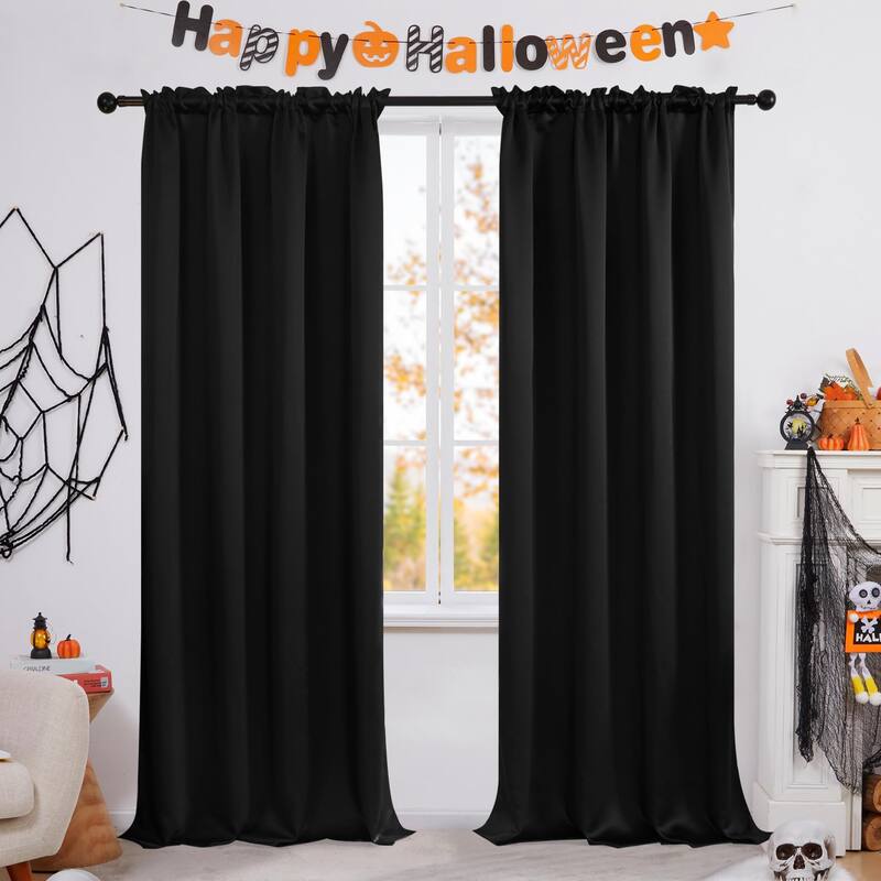 Deconovo Solid Rod Pocket Curtain Panel Pair, Set of 4 Panels - 42x95 Inch - Black