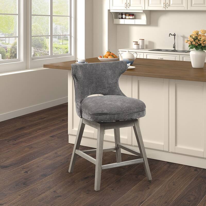 Madison Park Emmett 360-degree swivel counter stool with nailheads - Charcoal