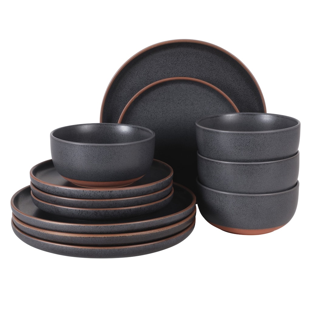 Gibson Elite Abbey Circle 12 Piece (Service for 4) Reactive Matte Glaze Dishes Stoneware Ceramic Dinnerware Set