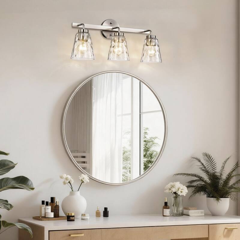 Matte Black/Brushed Nickel 3-Light 22 in. Vanity Light with Hammered Clear Glass Shades - Matte Black