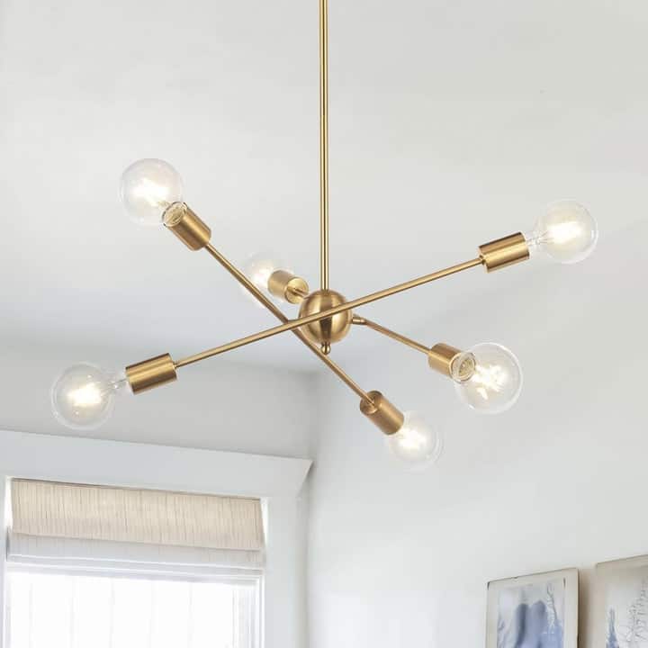 6-Light Modern Metal Sputnik Mobile Chandelier - Gold