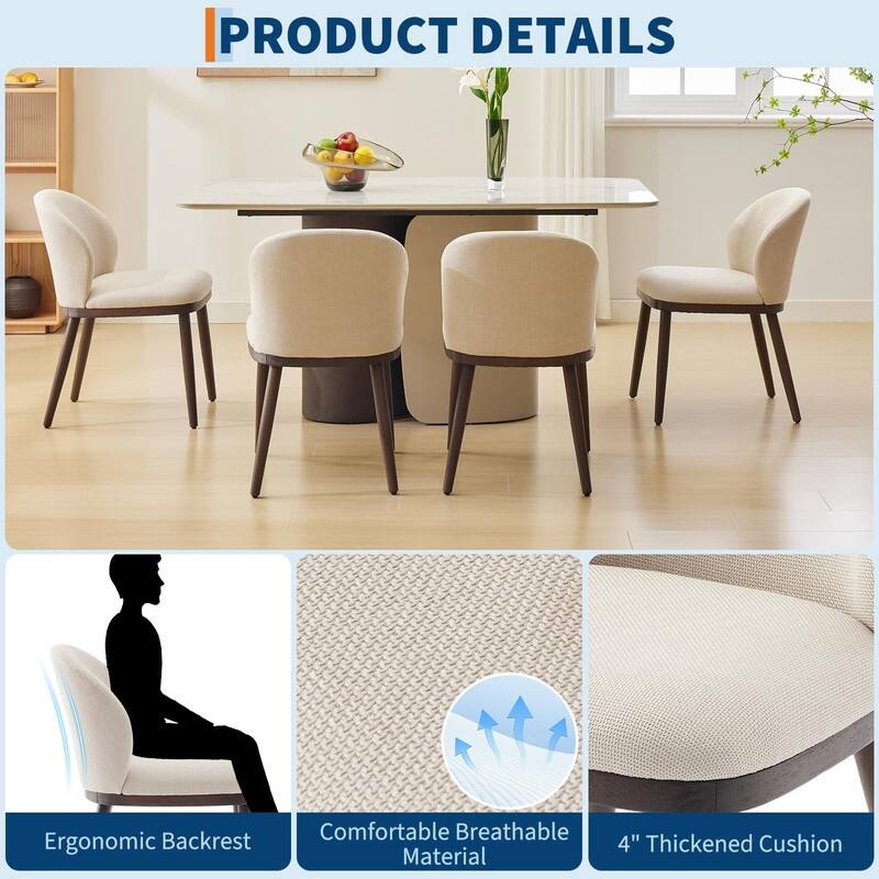 Dining Chairs Set of 2, Wood Legs Modern Upholstered with Ergonomic Back Support