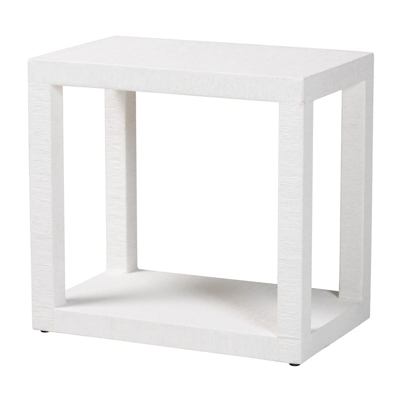 Oaklynn Natural Grasscloth End Table - Two-Tier Accent Table with Open Frame, Modern Coastal Complement, White - White