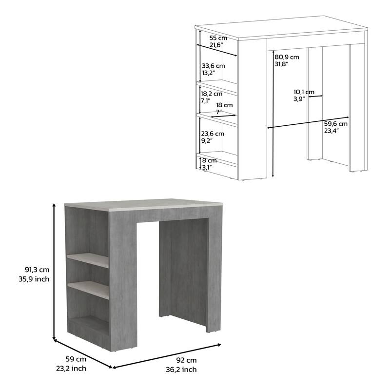 Kitchen Island, Kitchen Bar Table 36" H, 3-Side Shelves