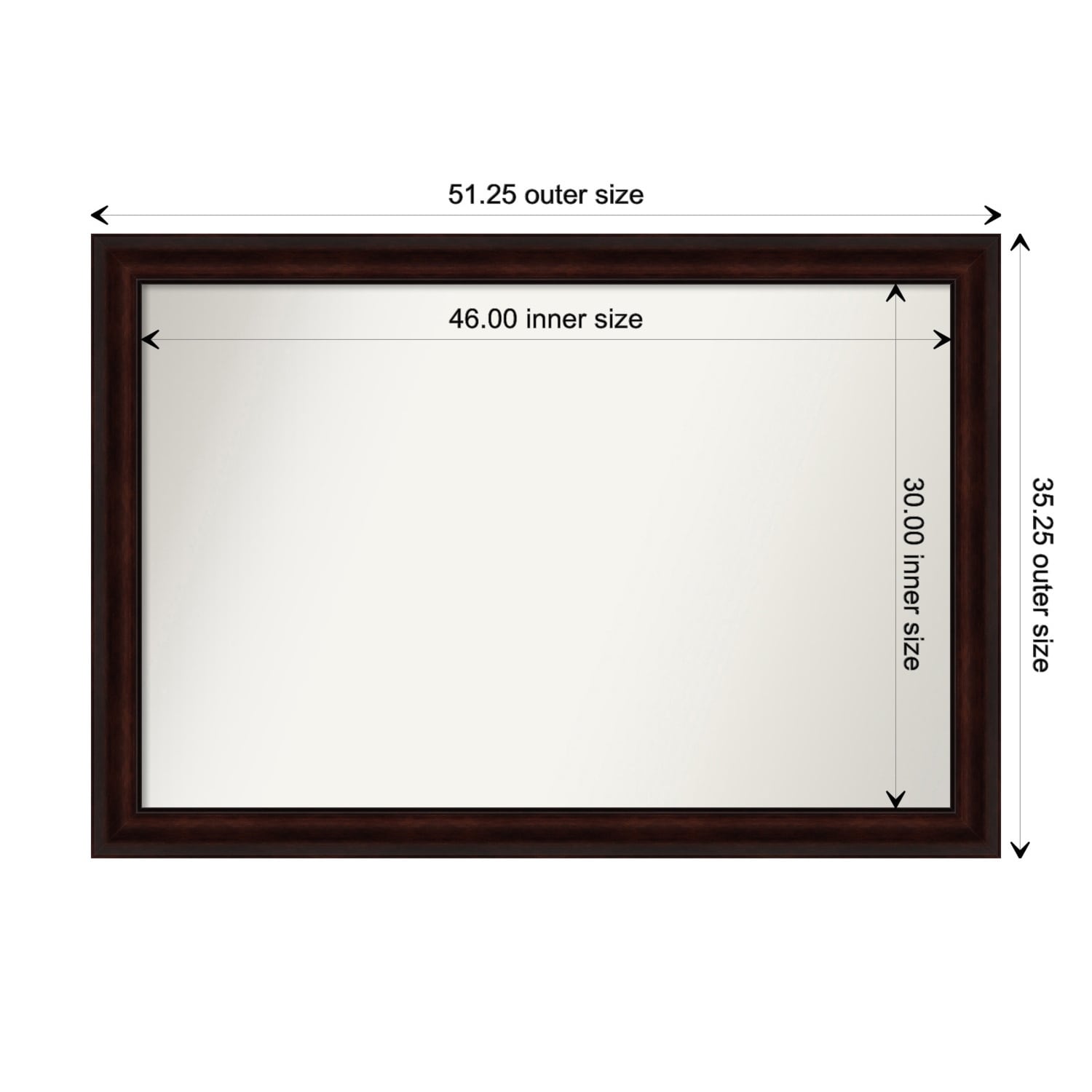 Coffee Bean Brown Framed Non-Beveled Custom Wall Mirror, Bathroom Vanity Mirror