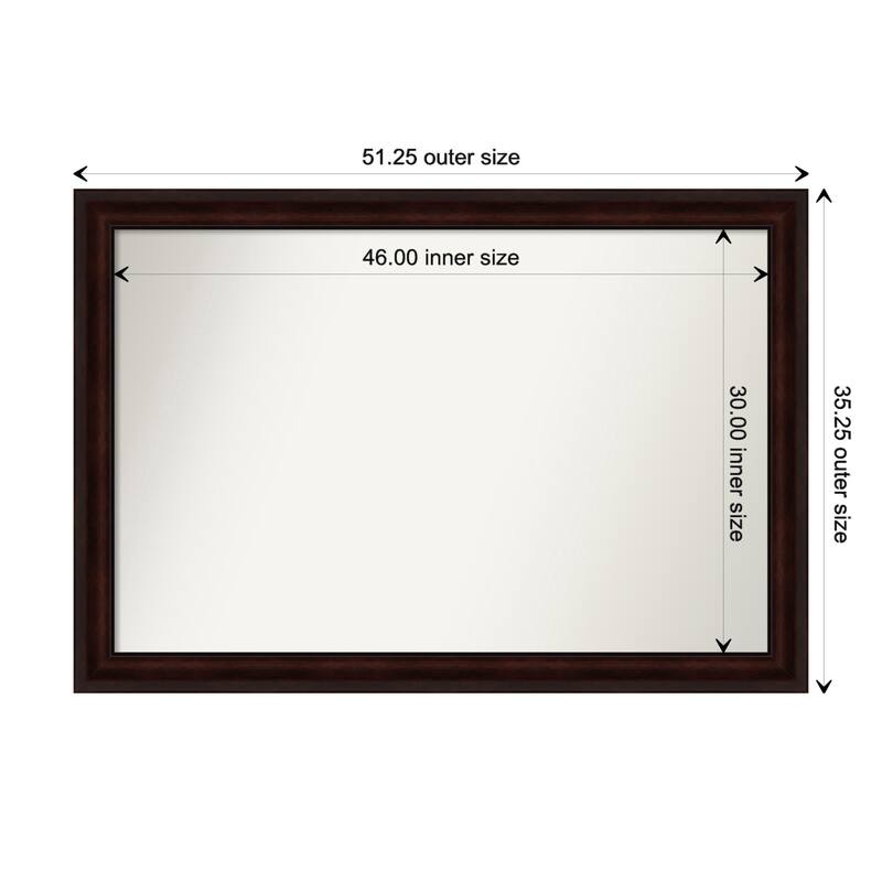 Coffee Bean Brown Framed Non-Beveled Custom Wall Mirror, Bathroom Vanity Mirror - Outer Size: 51.25 x 35.25