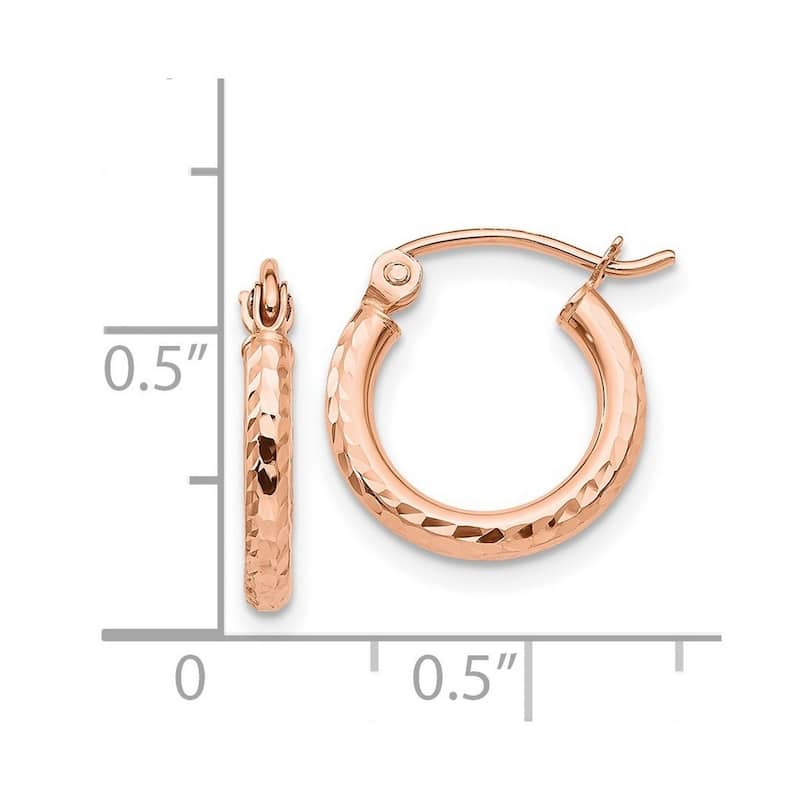 Curata 14k Rose Gold Light Weight 2x13mm Diamond-Cut Hoop Earrings