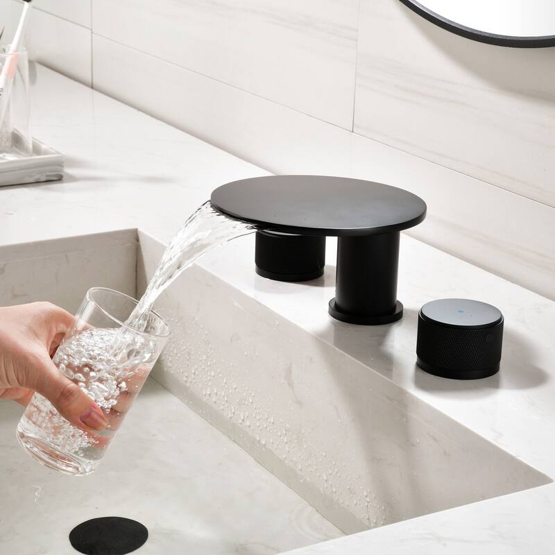 8 Inch Widespread Bathroom Faucet 3 Holes Brass Modern Matte Black Waterfall Bathroom Sink Basin Faucets