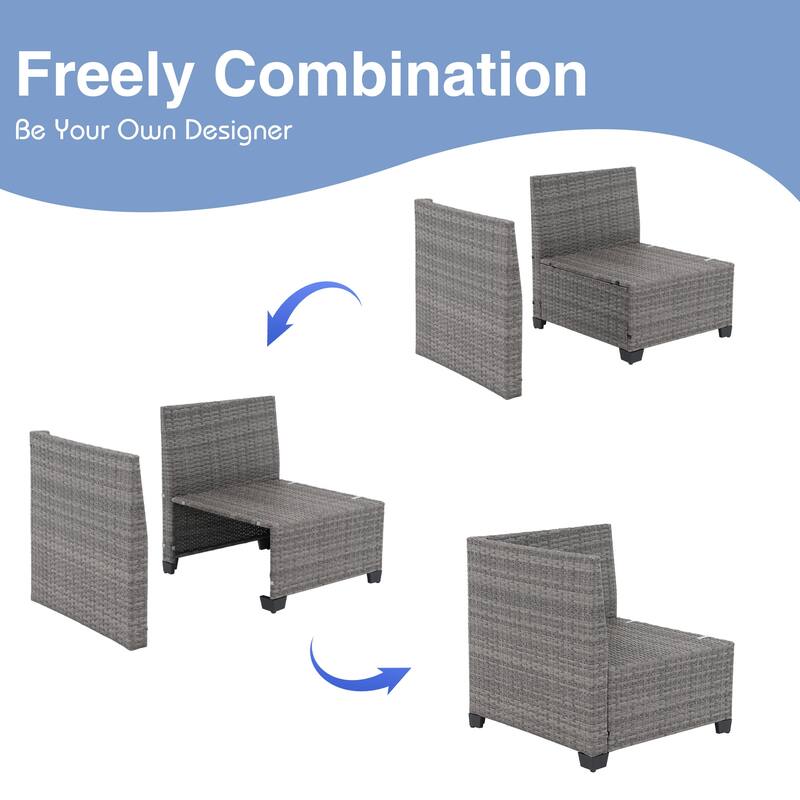 6-Piece 5 Person Patio Free Combination Wicker Conversation Set With Double Set Cushions Cover