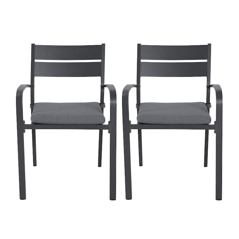 Outdoor Cushioned Aluminum Dining Chair Stackable Patio Armchairs (Set of 2)