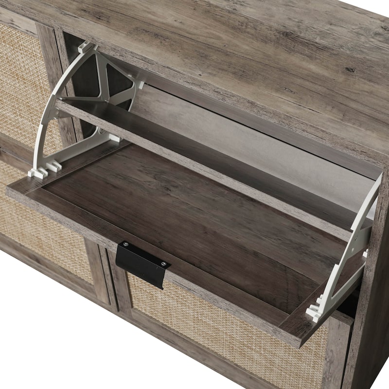 Elegant Shoe Cabinet with Double-Layer Doors,Sturdy Pine Legs and Adjustable Backplane