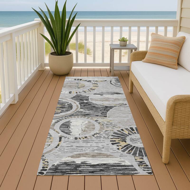 Machine Washable Indoor/ Outdoor Modern Grover Chantille Rug - Silver - 2'3" x 7'6"