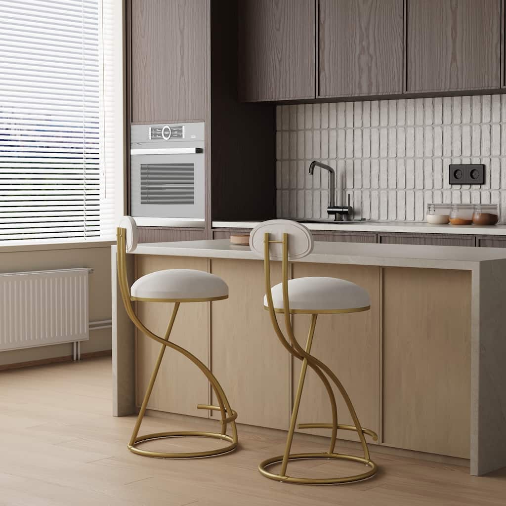 Round Bar Stool Armless Dining Chair with Ergonomic Backrest Set of 2 Counter Chair for Dining Room