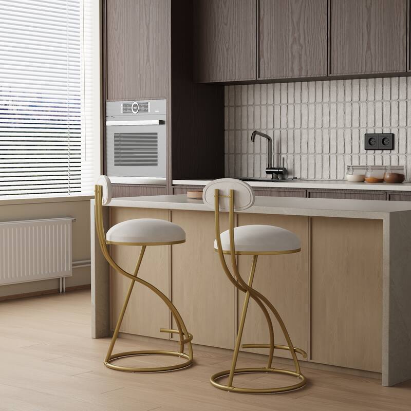 Round Bar Stool Armless Velvet Barstools with Back Set of 2 Upholstered Counter Chair for Dining Room, Kitchen Island