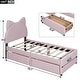 preview thumbnail 5 of 9, Twin Upholstered Platform Bed with 2 Drawers, Cute Wood Bed Frame Cartoon Ears Shaped Headboard, No Box Spring Required Pink