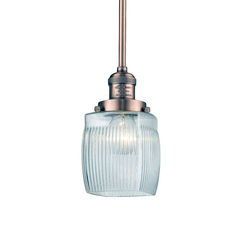 Innovations Lighting Colton Single Light 6" Wide Mini Pendant with - Antique Copper / Thick Clear Halophane