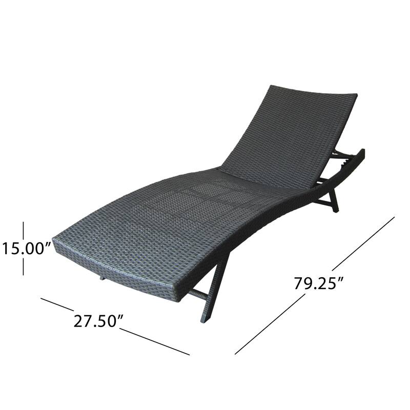 Roomfitters Kauai Outdoor Wicker Chaise Lounge with Adjustable Backrest, Modern Patio Recliner, Grey Finish