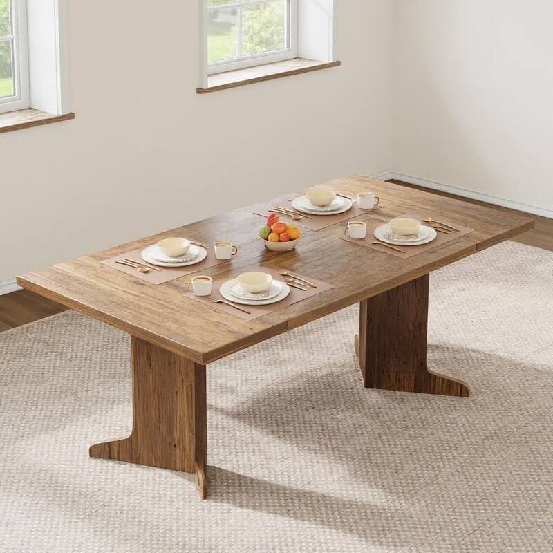 71.1" Farmhouse Rectangle Kitchen Table, with Thicken Tabletop - Walnut