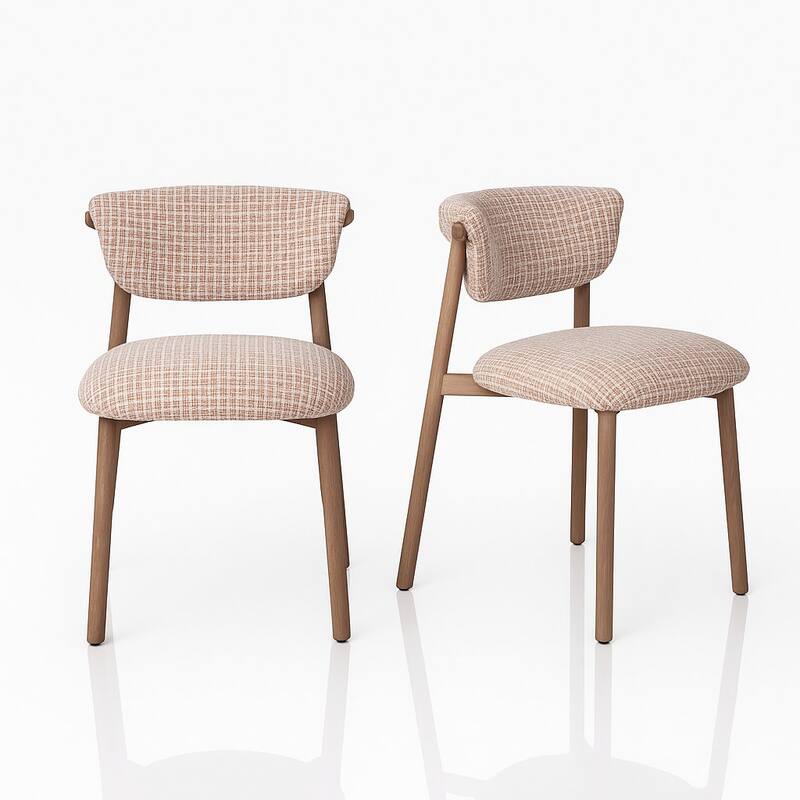 Houndstooth Upholstered Wood-look Metal Frame 2pc Dining Chairs - Pink