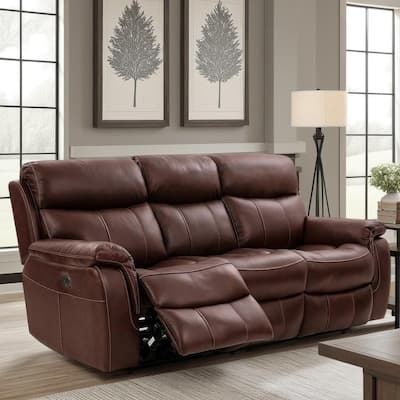 Montague Brown Leather Dual Power Headrest and Lumbar Support Reclining Sofa