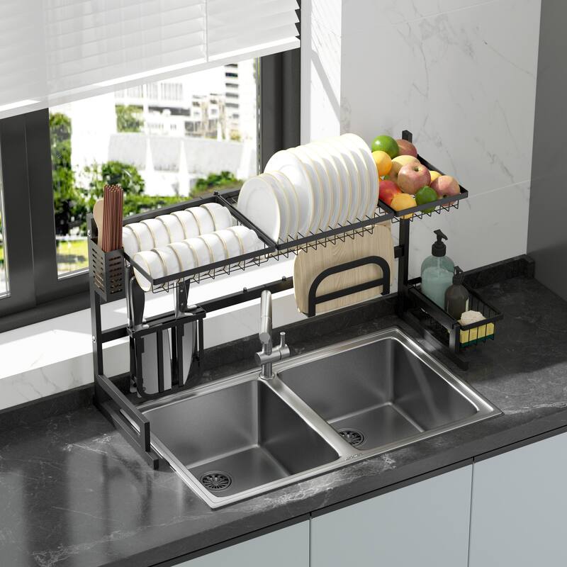 Adjustable Large Dish Drying Rack Metal Over the Sink Storage Kitchen - 33.6x12.4x20.5 inch