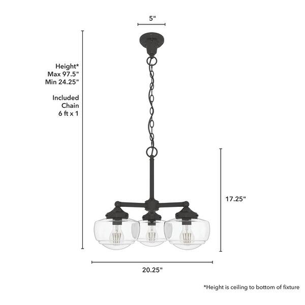 dimension image slide 9 of 17, Hunter Saddle Creek Contemporary Schoolhouse Chandelier - Clear or White Glass Globes - Entry, Dining Room, Kitchen Table