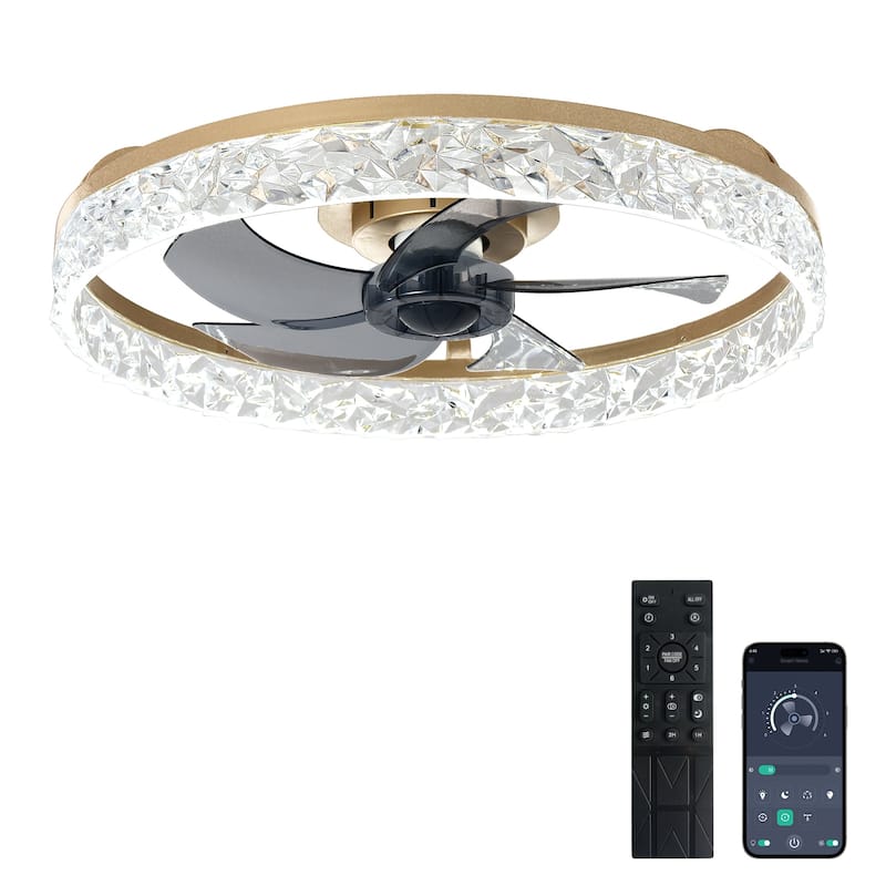 Low Profile Ceiling Fan with Light: 20-16 Inch, App Remote Control, Dimmable 3 CCT LED, 6 Wind Speeds, Ultra Quiet - 16-inch - Gold