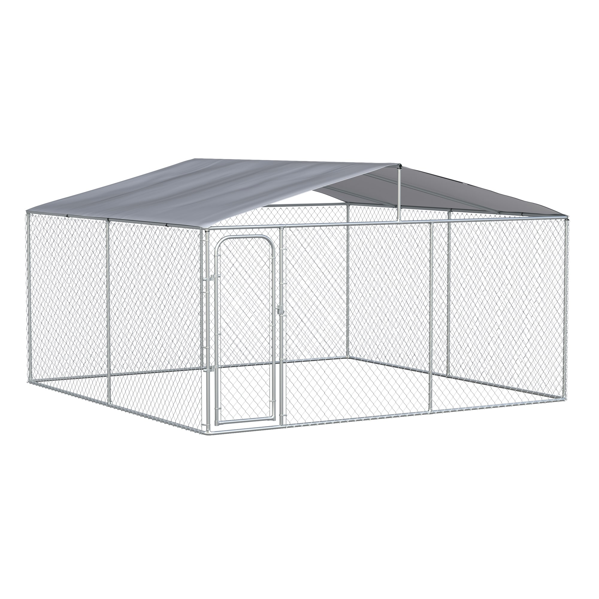 PawHut Outdoor Dog Kennel Galvanized Steel Fence with Cover Secure
