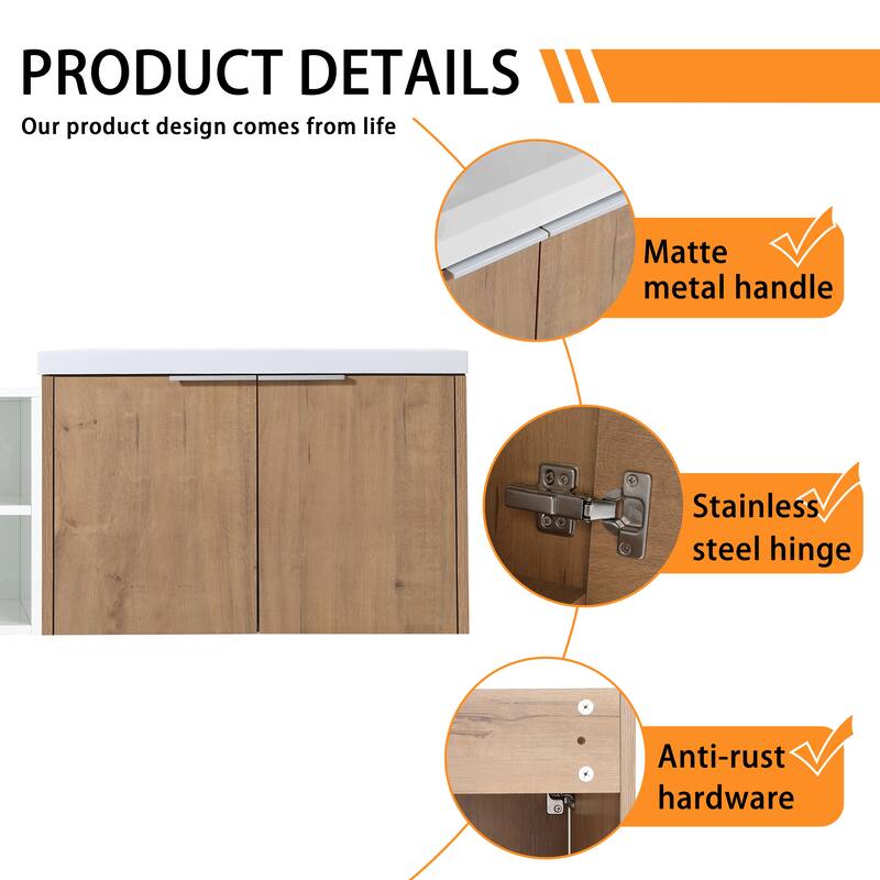 Bathroom Vanity With Sink In 24/36/48/60/72/84 Inch, Floating Bathroom Vanity With Soft Close Door and Shelf