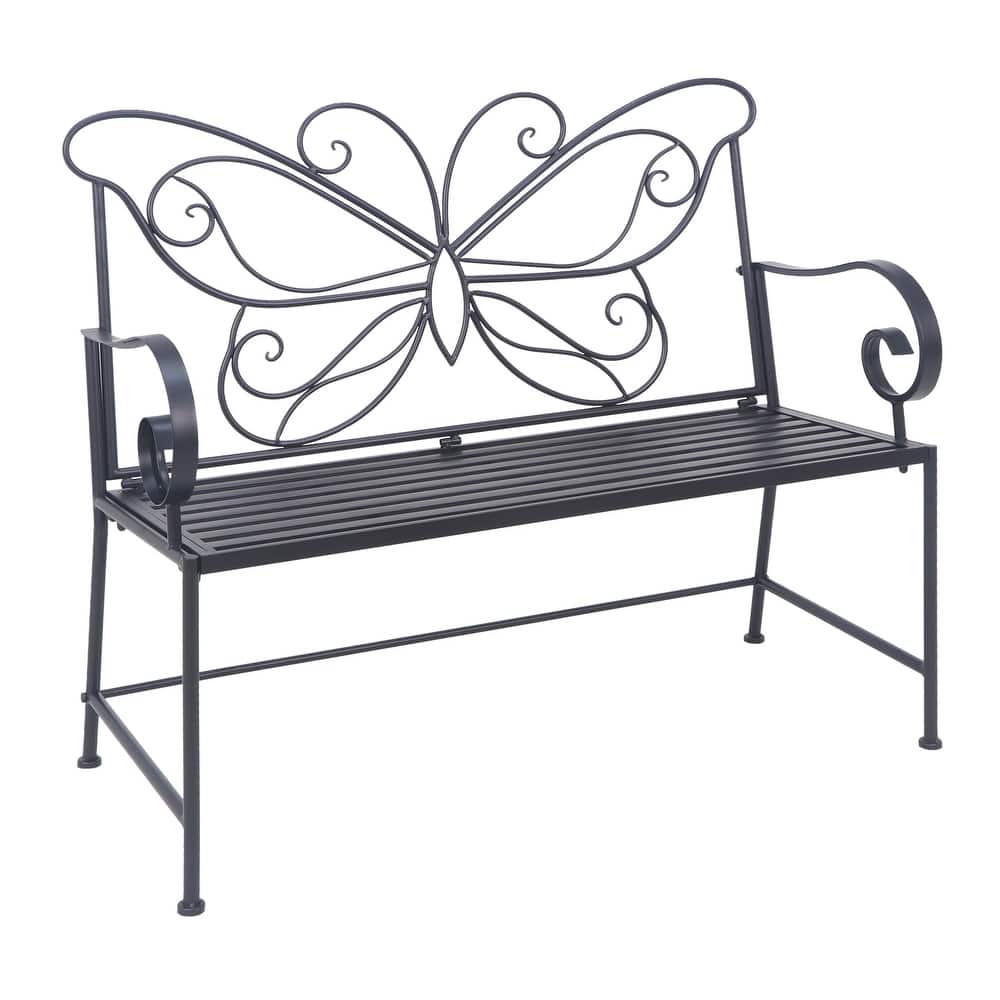 Maypex 42" Outdoor Bench Mteal Patio Garden Bench Butterfly Design - N/A