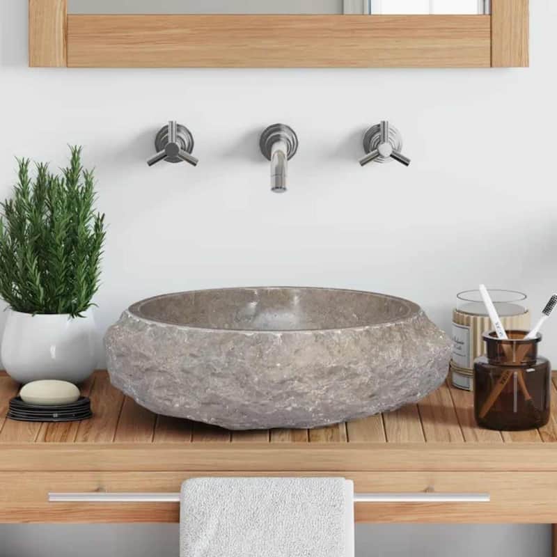 vidaXL Bathroom Basin, Ø15.7x4.7 Inches, Marble Round - 15.7"x4.7"