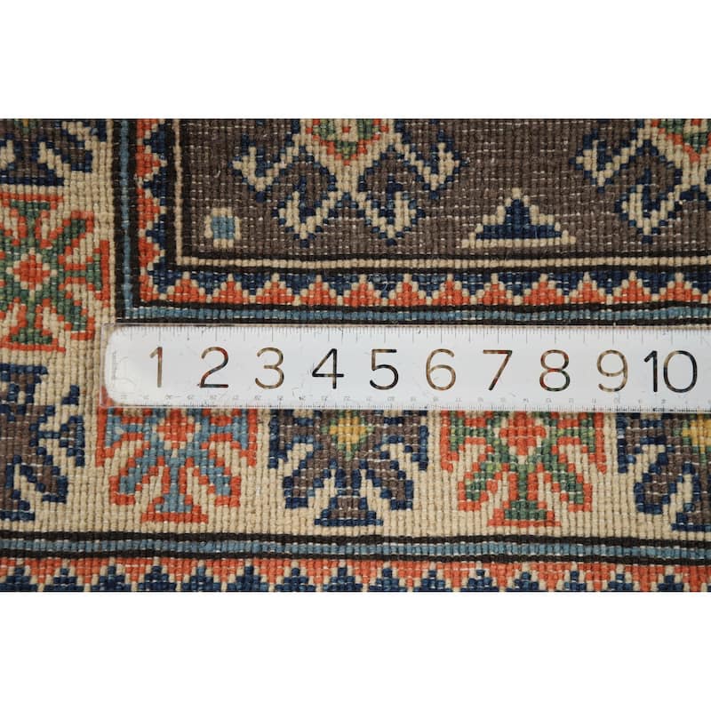 Traditional Kazak Oriental Foyer Rug Hand-Knotted Brown Wool Carpet - 2'0"x 3'0"