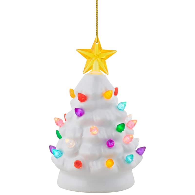 LED Lighted Mini Retro Christmas Tree with Gold Star Ornament - 5.25"
