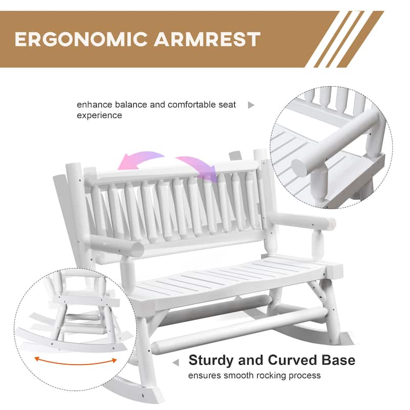 Outsunny 2-Person Wooden Rocking Chair Rocker Bench with Relaxing Swinging Motion