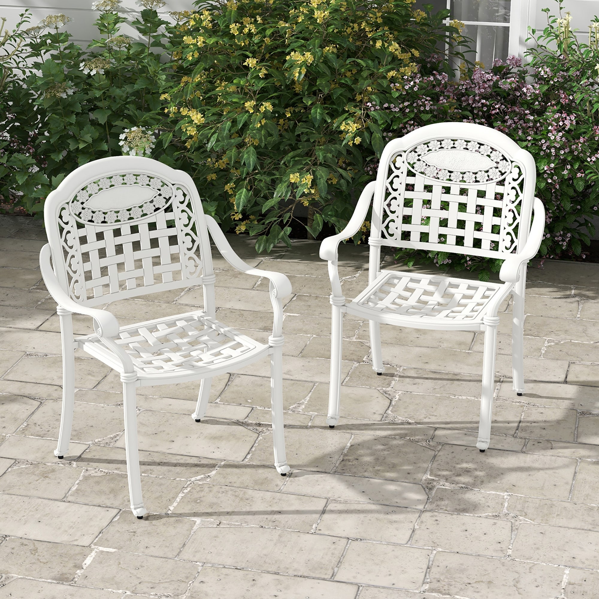 Gymax 2 Pieces Cast aluminum patio chair bistro dining chair outdoor