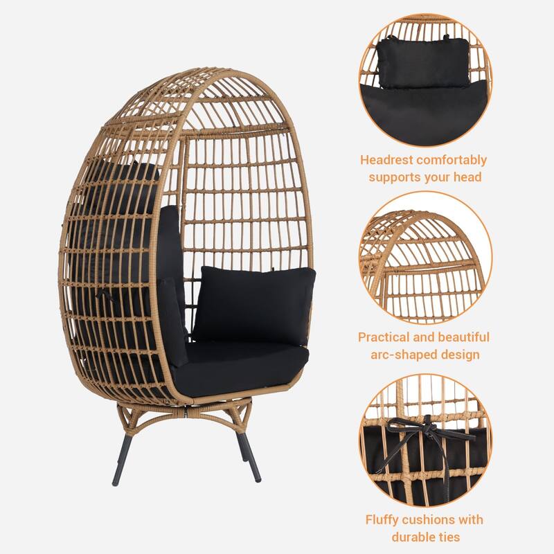 SANSTAR Patio Oversized Swivel Brown Wicker Egg Chair with Cushions