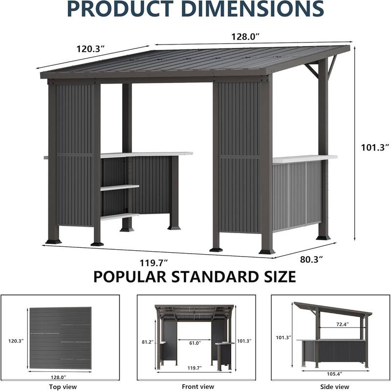 10x10 Outdoor Hardtop Grill Gazebo, Sloped Roof Canopy