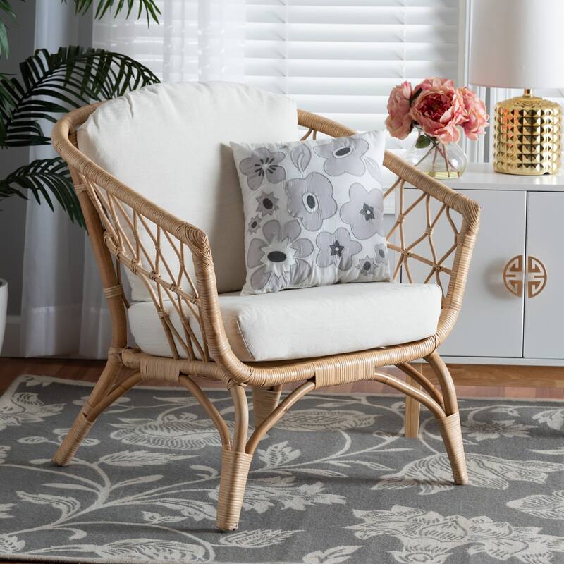 Feya Modern Bohemian Natural Brown Antique Rattan Armchair