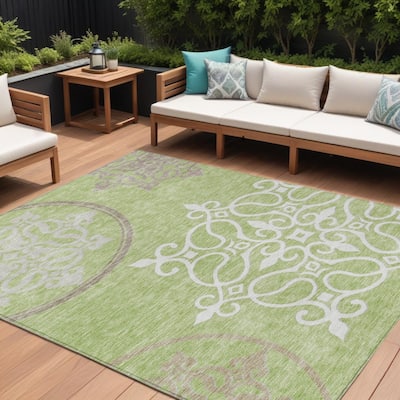 HomeRoots Floral Medallion Transitional Rectangle Outdoor Rug