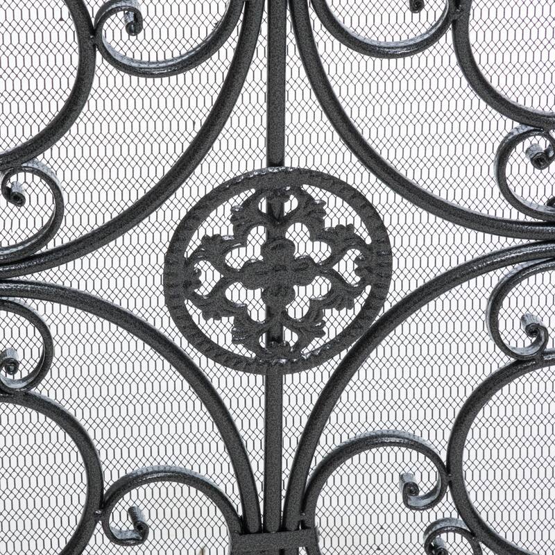 Wrought Iron Fireplace Screen, Black Finish