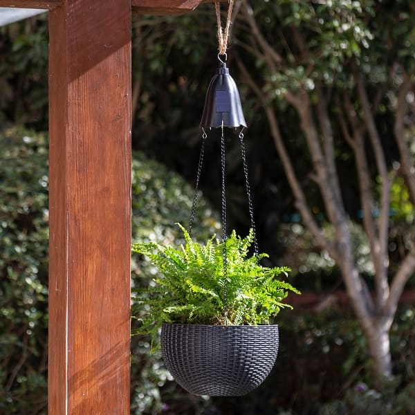 slide 2 of 14, 30"H Solar Lighted Plastic Hanging Planter, Black/ White/ Tan by Glitzhome Black