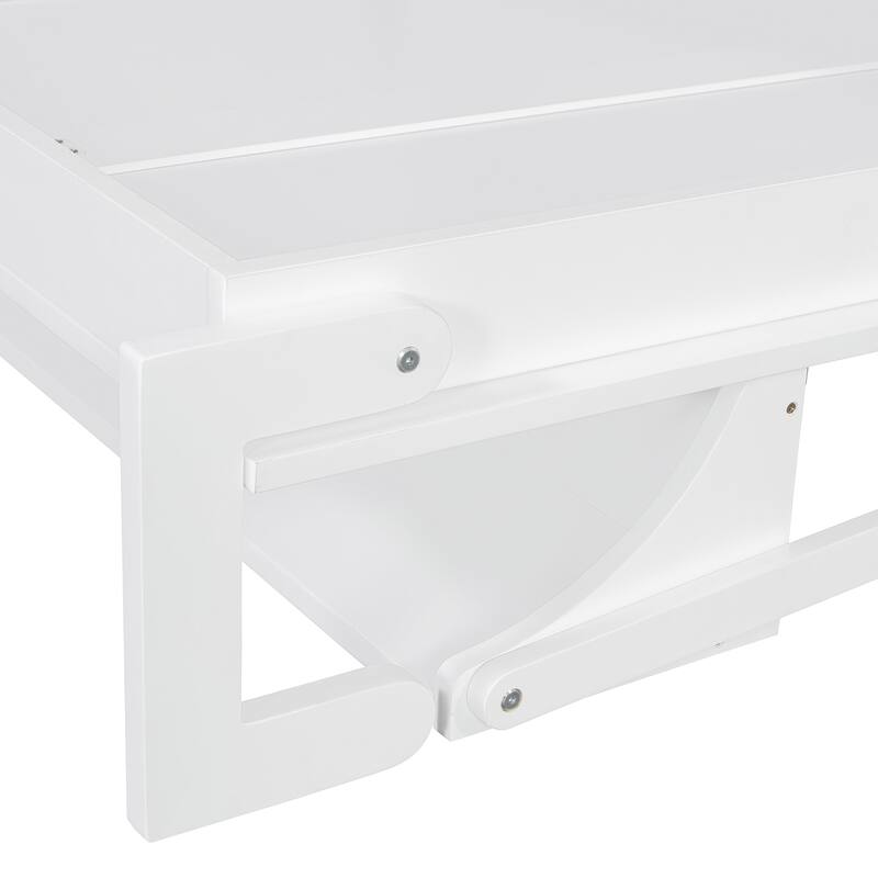 White Foldable Wall Bed Full Size Murphy Bed with Built-in Top Cabinet, Side Wardrobe, Storage Shelves and 2 Pull-out Drawers