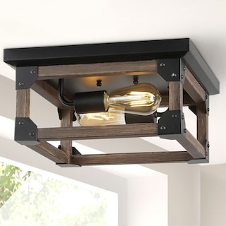 Frisco 13" 2-Light Iron Rustic Farmhouse LED Flush Mount, Brown/Black by JONATHAN  Y
