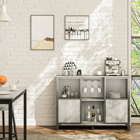 Industrial Bar Cabinet with Sliding Door and Adjustable Shelf