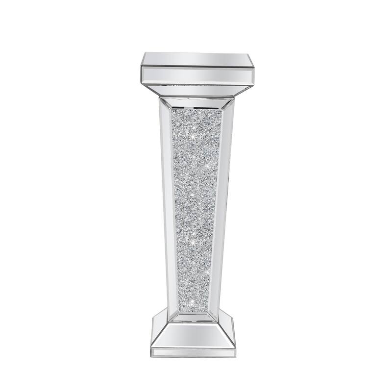 HomeRoots 35" Silver Mirrored Glass And Faux Crystals Pedestal Accent Table - 12.60 in. x 35.43 in. x 10.24 in.