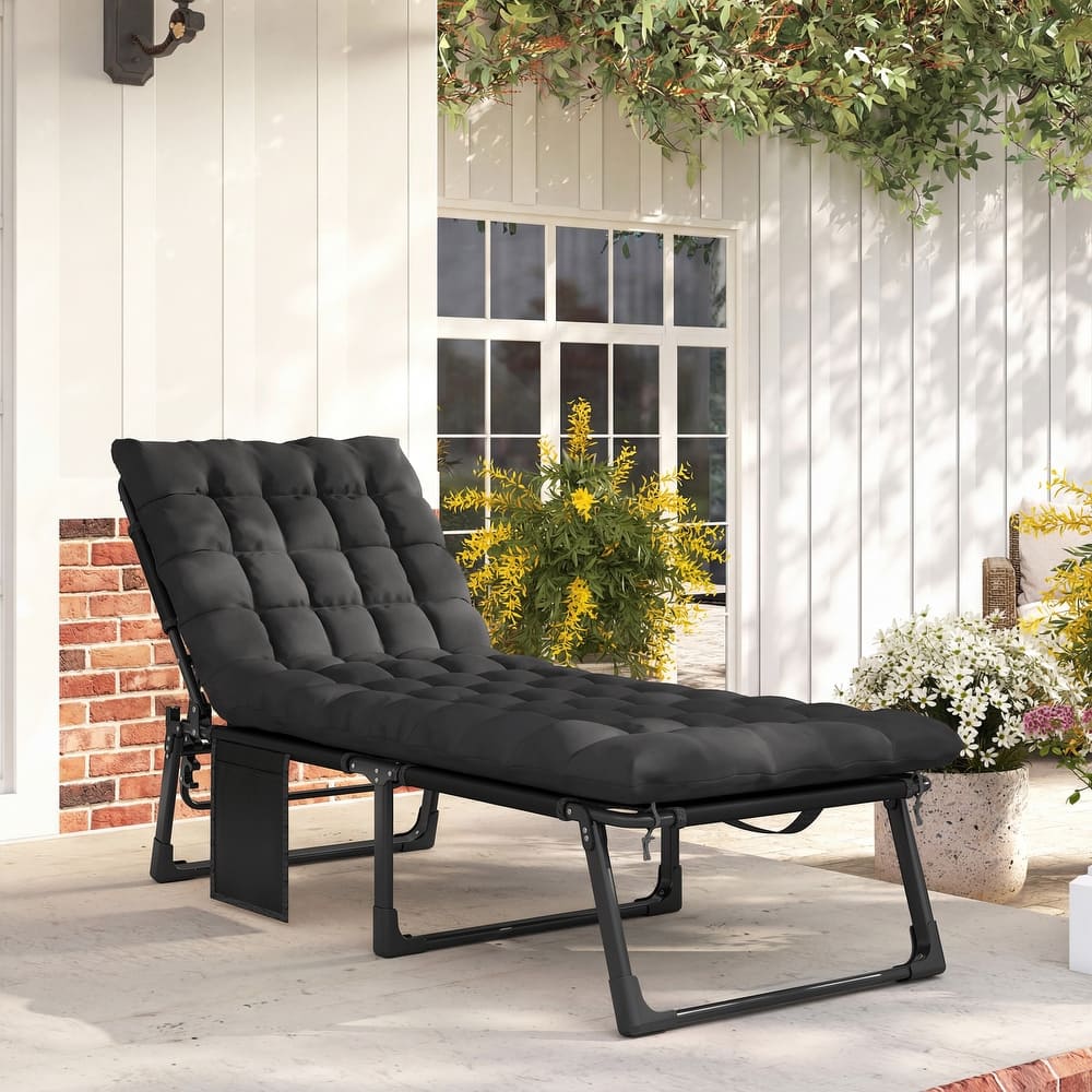 Outsunny Chaise Lounge Chair Outdoor, 5-Position Reclining Pool Lounge Chair with Cushion, Side Pocket, Headrest