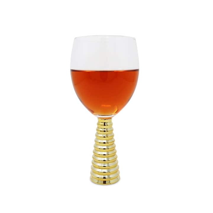 Set Of 6 Water Glasses With Gold Design Stem - 3"D x 7.5"H