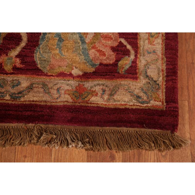 All-Over Floral Red Agra Indian Area Rug Hand-Knotted Wool Carpet - 7'10"x 10'4"